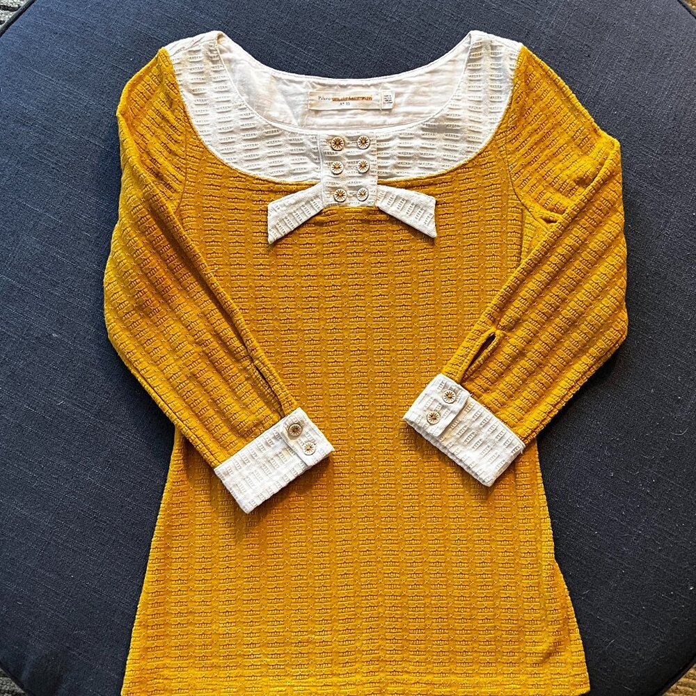Anthropologie Pilcro Mustard yellow 3/4in sleeve sweater top